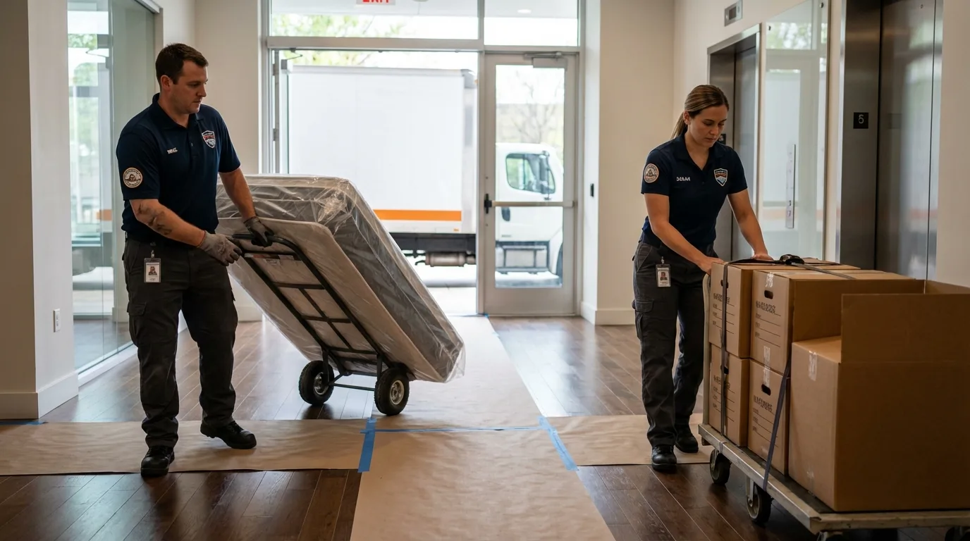 Professional apartment movers loading elevator in Shinglehouse, PA